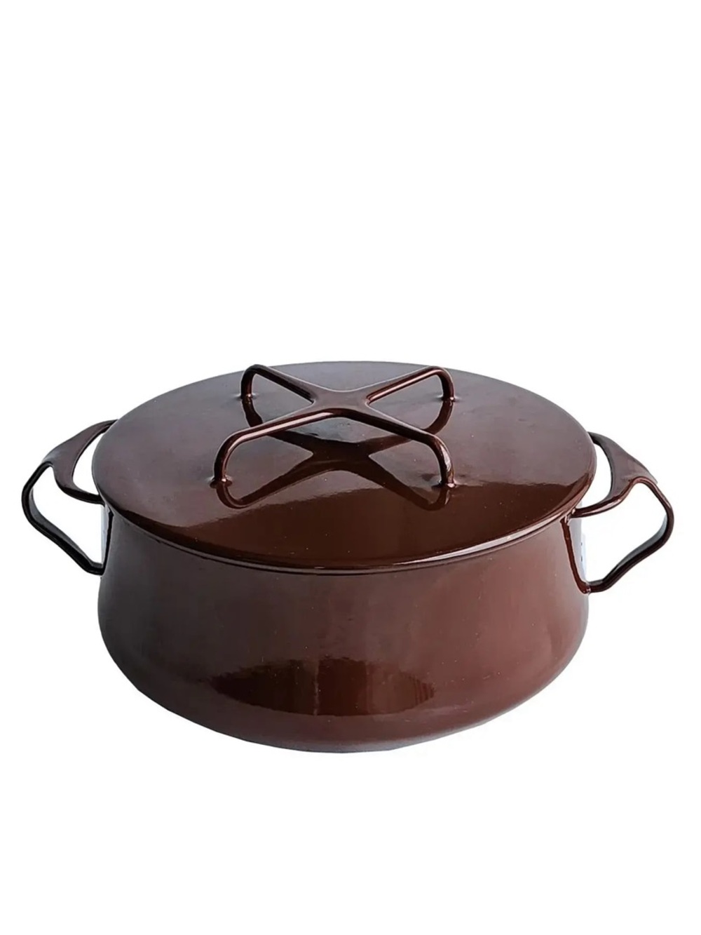 Dansk Brown Enamelware Casserole Covered Pot Trivet Top Ihq France 1956